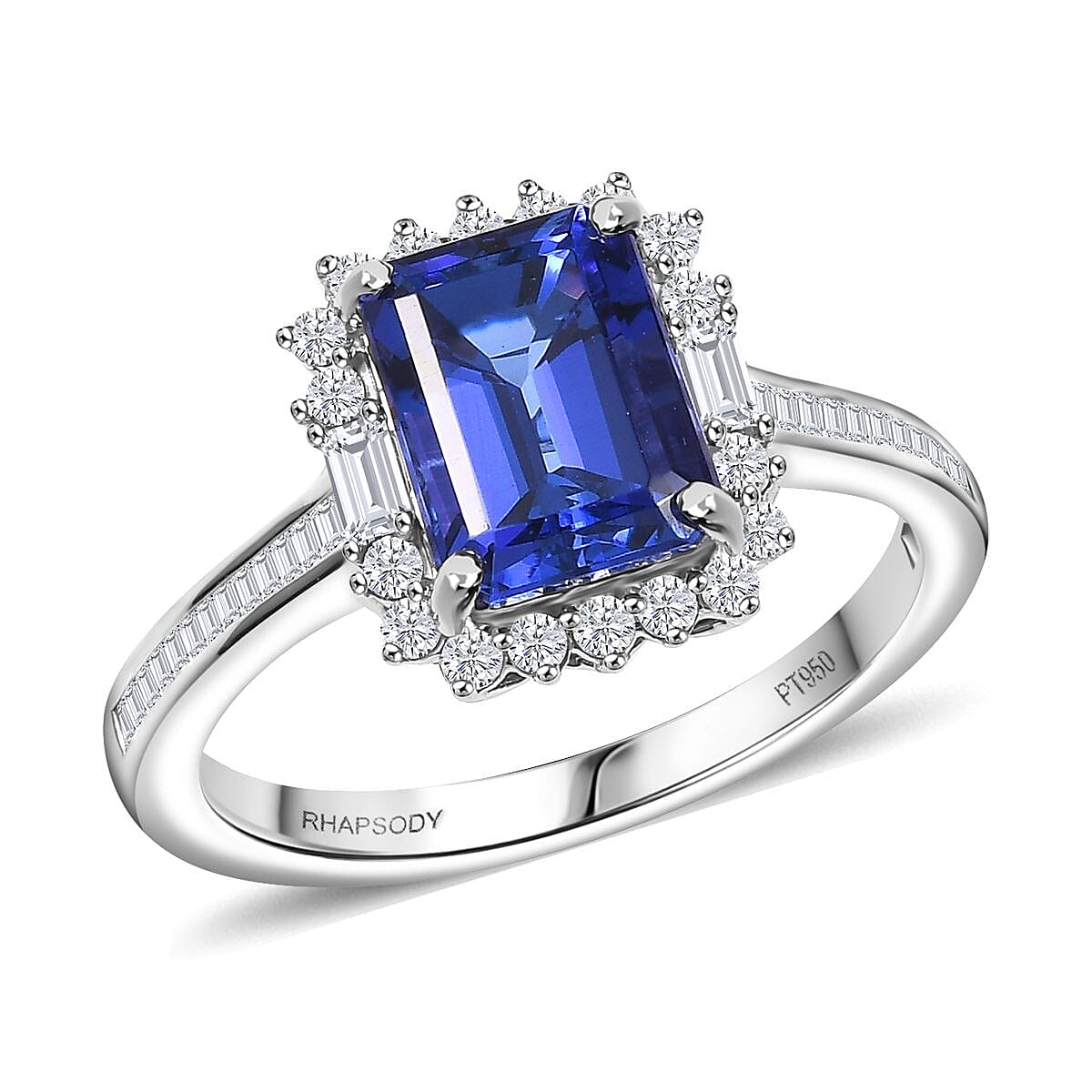 Certified & Appraised Rhapsody AAAA Tanzanite and E-F VS Diamond 3.44 ctw Ring in 950 Platinum (Size 7.0) 6 Grams image number 0
