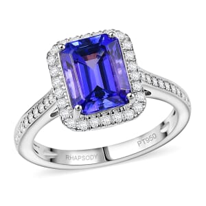 Certified & Appraised Rhapsody AAAA Tanzanite and E-F VS Diamond 4.41 ctw Ring in 950 Platinum 6.40 Grams