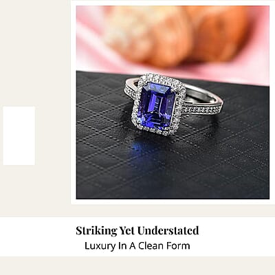 Certified & Appraised Rhapsody 950 Platinum AAAA Tanzanite, Diamond (E-F, VS) (0.40 cts) Ring (Size 12.0) (6.40 g) 4.41 ctw