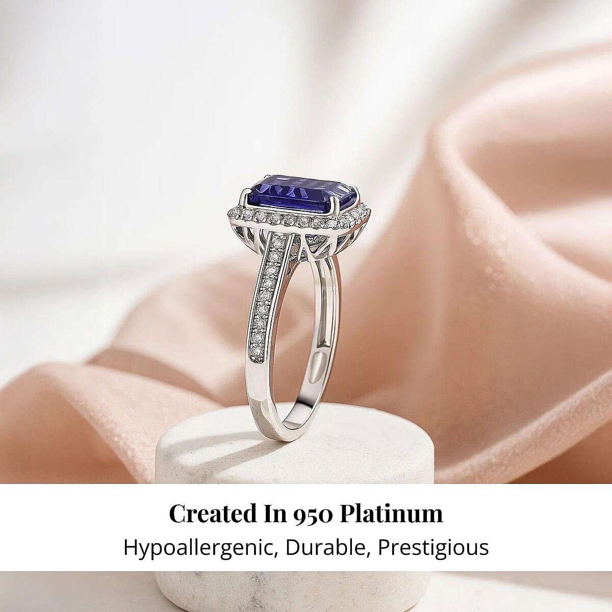 Certified & Appraised Rhapsody AAAA Tanzanite and E-F VS Diamond 4.41 ctw Ring in 950 Platinum (Size 6.0) 6.40 Grams (Del. in 10-15 Days) image number 2