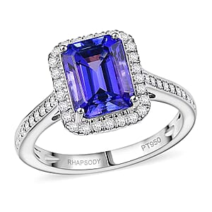 Certified & Appraised Rhapsody AAAA Tanzanite and E-F VS Diamond 4.41 ctw Ring in 950 Platinum (Size 9.0) 6.40 Grams (Del. in 10-15 Days)