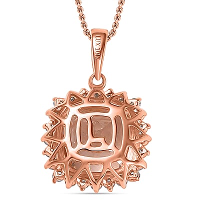 Luxoro 10K Rose Gold  AAA   Morganite ,  White Diamond  I2 Solitaire Pendant ,  Gold Wt. 1.5 g 4.14 ctw