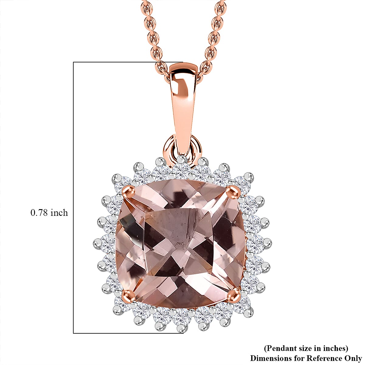 Luxoro 10K Rose Gold  AAA   Morganite ,  White Diamond  I2 Solitaire Pendant ,  Gold Wt. 1.5 g 4.14 ctw