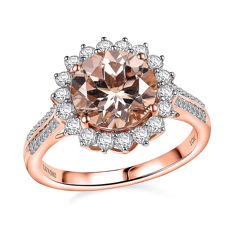 Certified & Appraised Luxoro 10K Rose Gold AAA Marropino Morganite, Diamond (G-H, I2) (0.79 cts) Ring (Size 5.0) 4.09 ctw