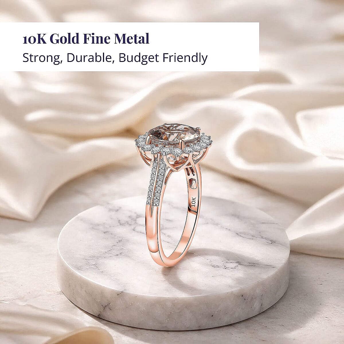 Certified & Appraised Luxoro 10K Rose Gold AAA Marropino Morganite, Diamond (G-H, I2) Ring (Del. in 10-15 Days) 4.09 ctw image number 2