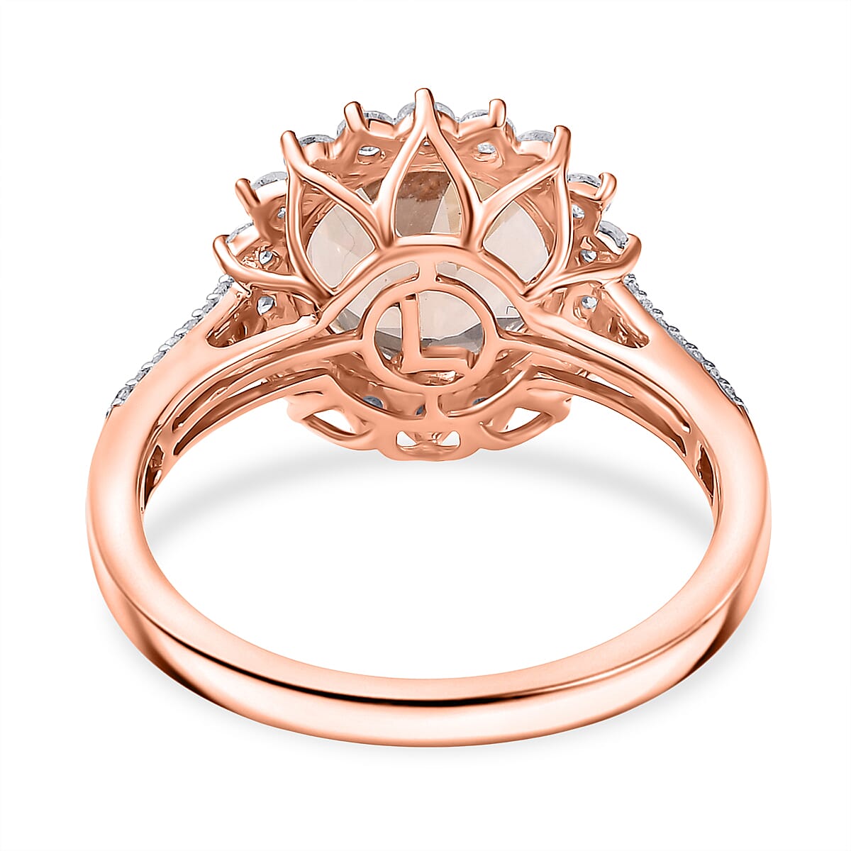 Certified & Appraised Luxoro AAA Marropino Morganite and G-H I2 Diamond 4.09 ctw Ring in 10K Rose Gold (Size 6.0) (Del. in 10-15 Days) image number 4