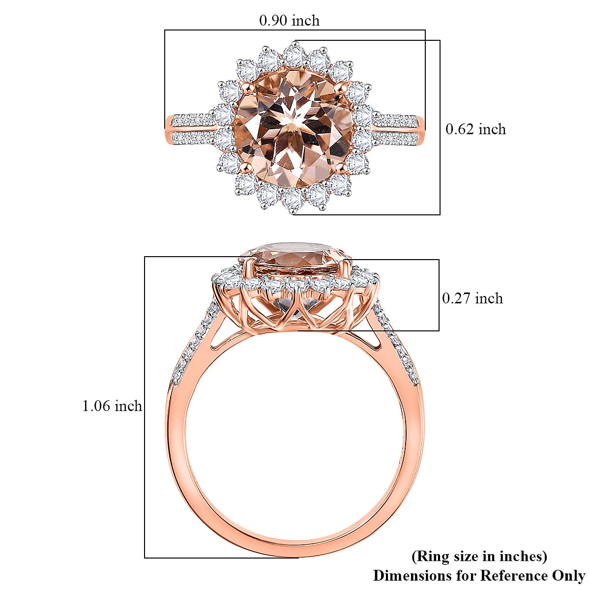 Certified & Appraised Luxoro AAA Marropino Morganite and G-H I2 Diamond 4.09 ctw Ring in 10K Rose Gold (Size 6.0) (Del. in 10-15 Days) image number 5