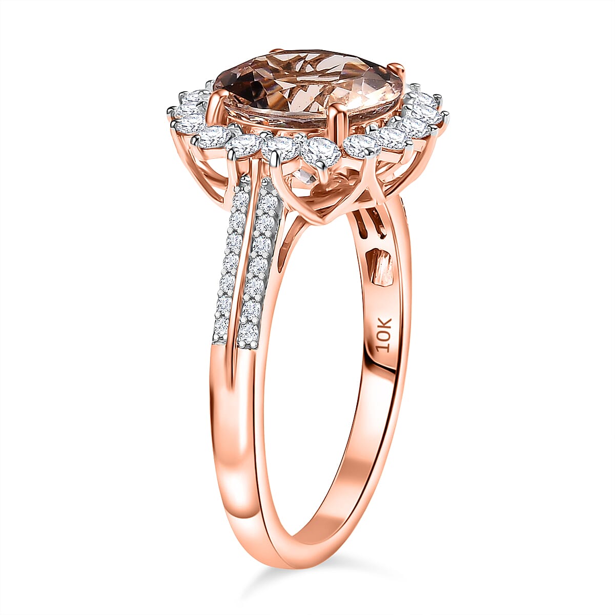 Certified & Appraised Luxoro AAA Marropino Morganite and G-H I2 Diamond 4.09 ctw Ring in 10K Rose Gold (Size 8.0) (Del. in 10-15 Days) image number 3