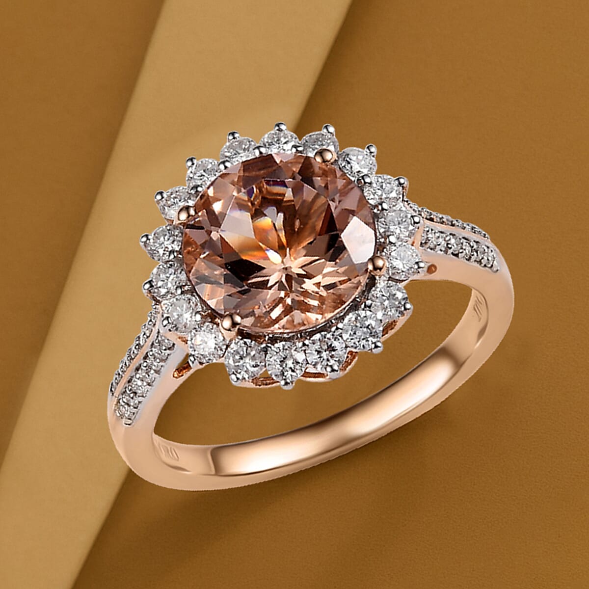 Certified & Appraised Luxoro AAA Marropino Morganite and G-H I2 Diamond 4.09 ctw Ring in 10K Rose Gold (Size 9.0) (Del. in 10-15 Days) image number 1