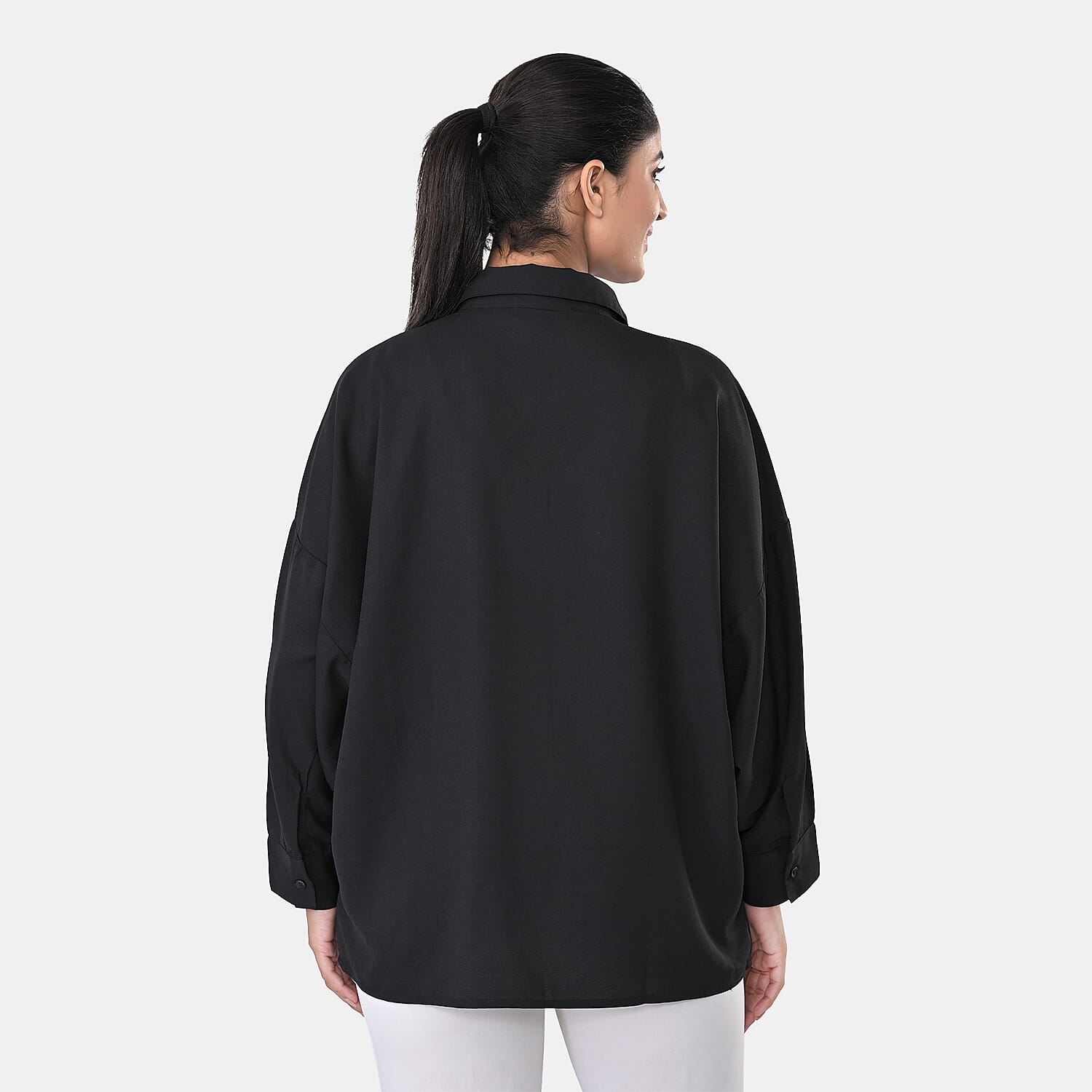 La Marey Black 3/4 Sleeve Blouse with Hand Sewn Jewels - One Size Fits Most