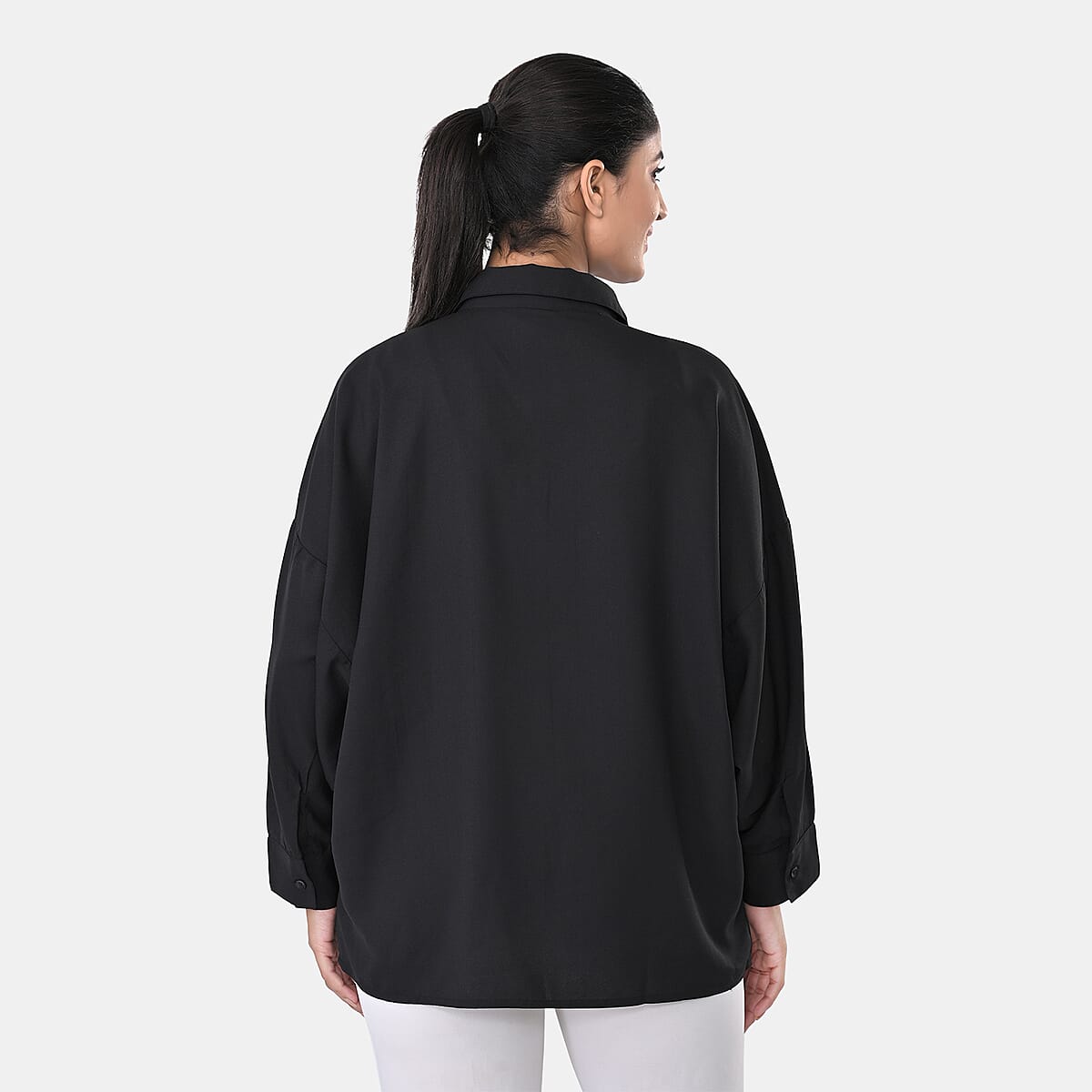Black Embroidered Poly Moss Handwork Shirt- One Size image number 5