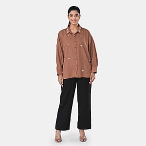 Mocha Embroidered Poly Moss Handwork Shirt- One Size
