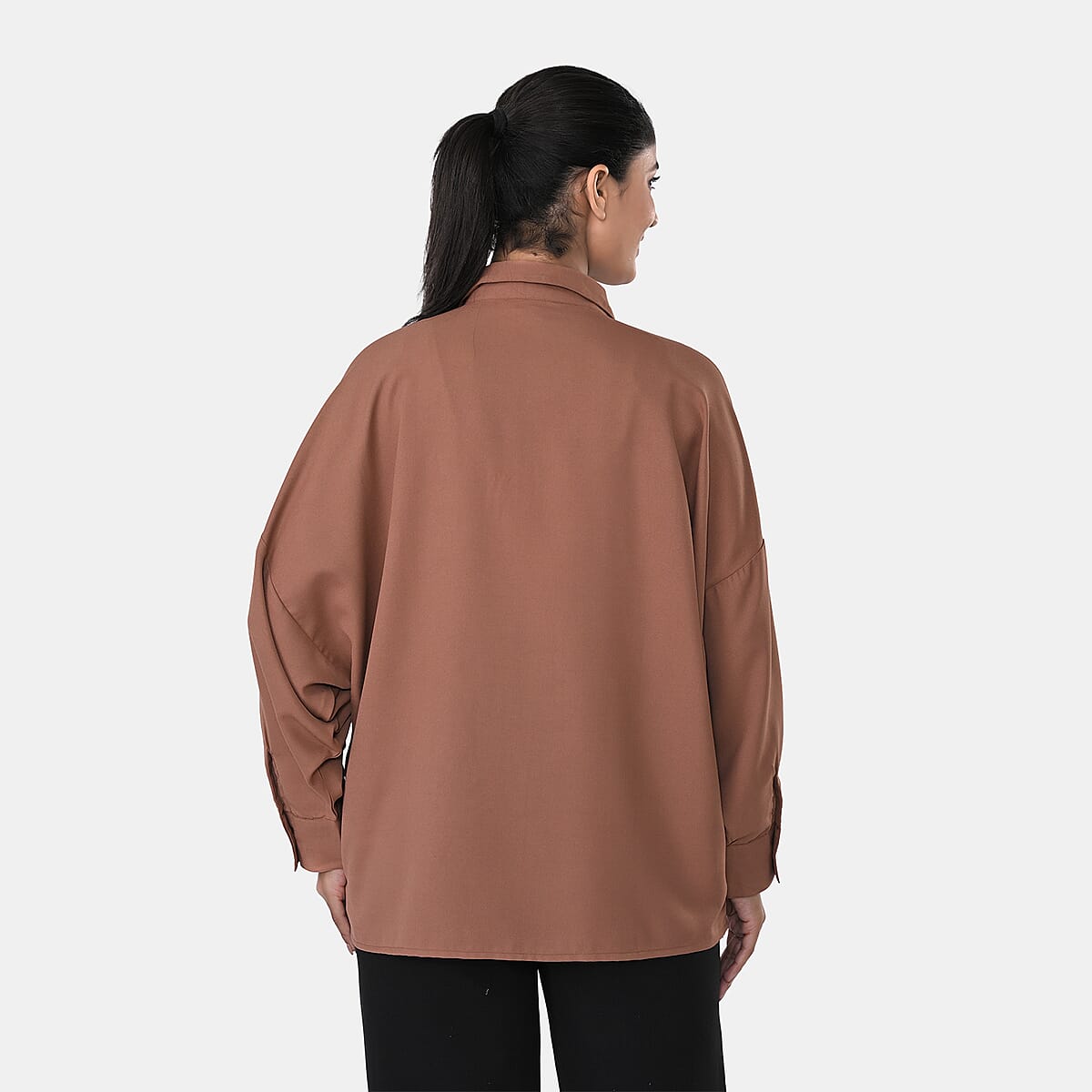 Mocha Embroidered Poly Moss Handwork Shirt- One Size image number 6