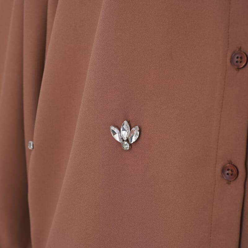 La Marey Mocha 3/4 Sleeve Blouse with Hand Sewn Jewels - One Size Fits Most