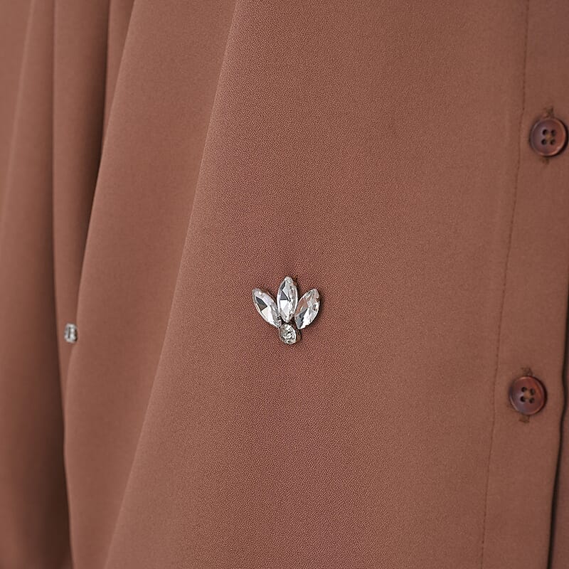 La Marey Mocha 3/4 Sleeve Blouse with Hand Sewn Jewels - One Size Fits Most