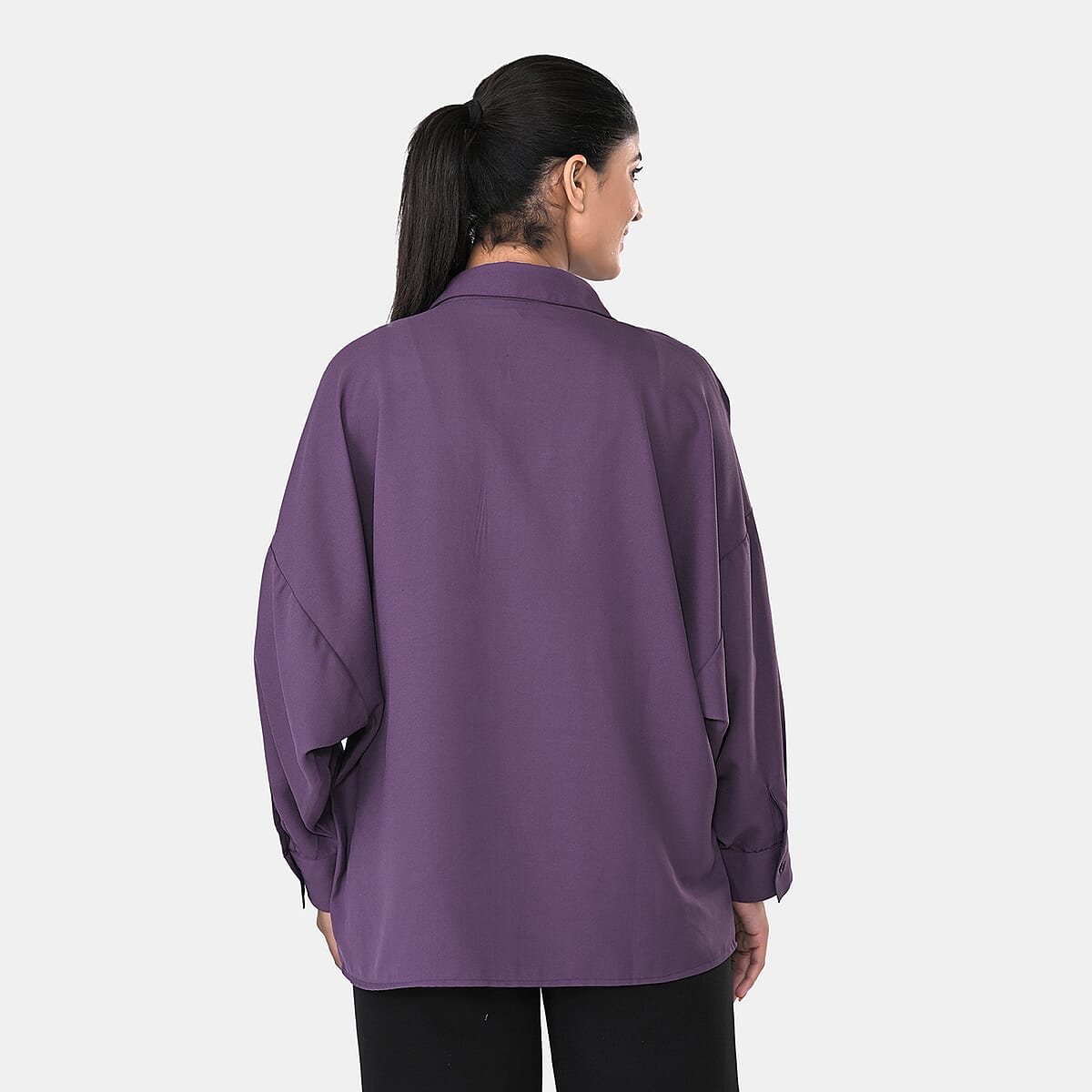 La Marey Purple 3/4 Sleeve Blouse with Hand Sewn Jewels - One Size Fits Most image number 5