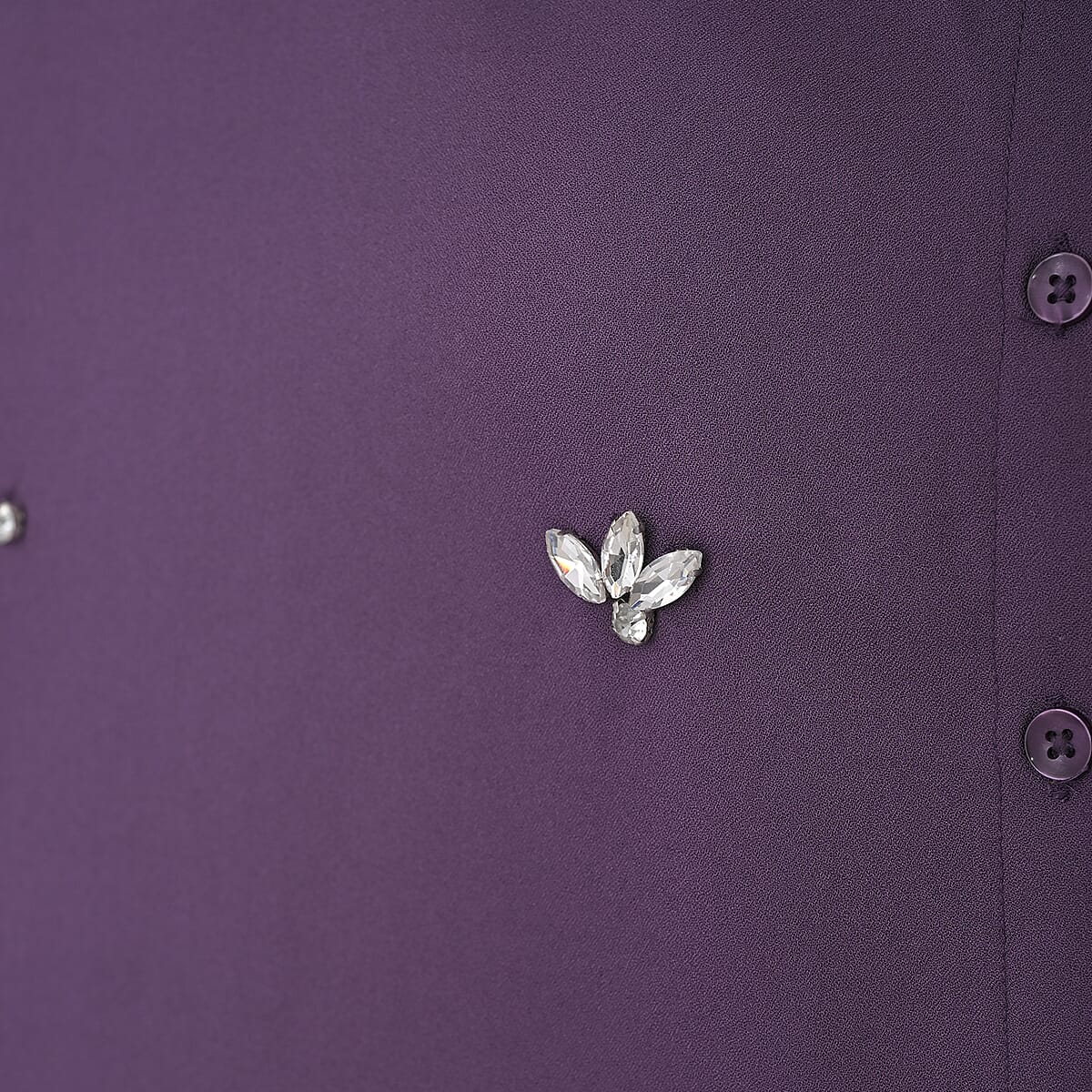 La Marey Purple 3/4 Sleeve Blouse with Hand Sewn Jewels - One Size Fits Most image number 7