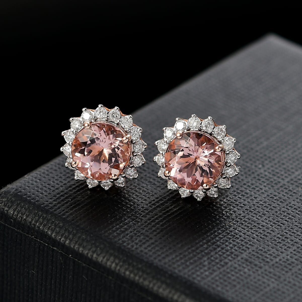 Certified & Appraised Luxoro AAA Marropino Morganite and G-H I2 Diamond 3.22 ctw Stud Earrings in 10K Rose Gold (Del. in 10-15 Days) image number 1