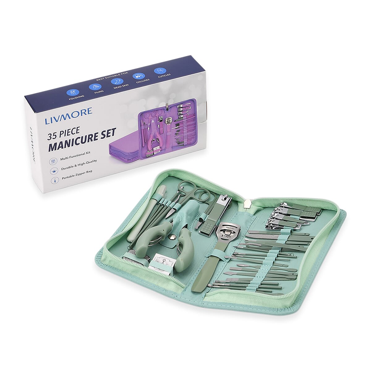 Livmore Set of 35pcs Multi-functional Manicure Set with Storage Bag - Green image number 4