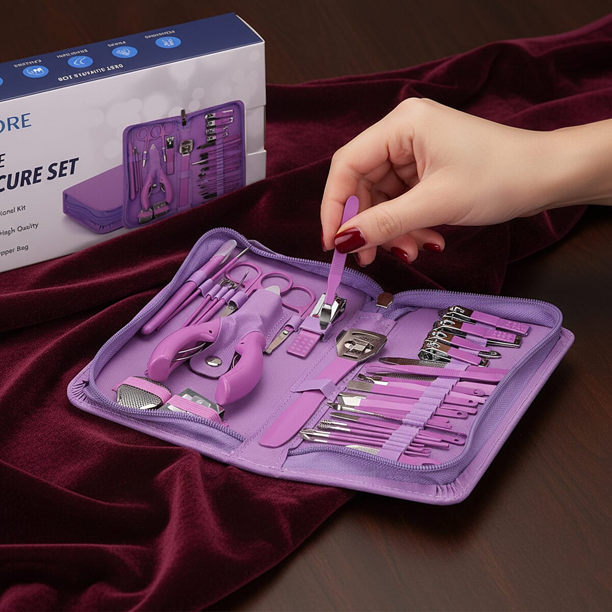 Livmore Set of 35pcs Multi-functional Manicure Set with Storage Bag - Purple image number 1