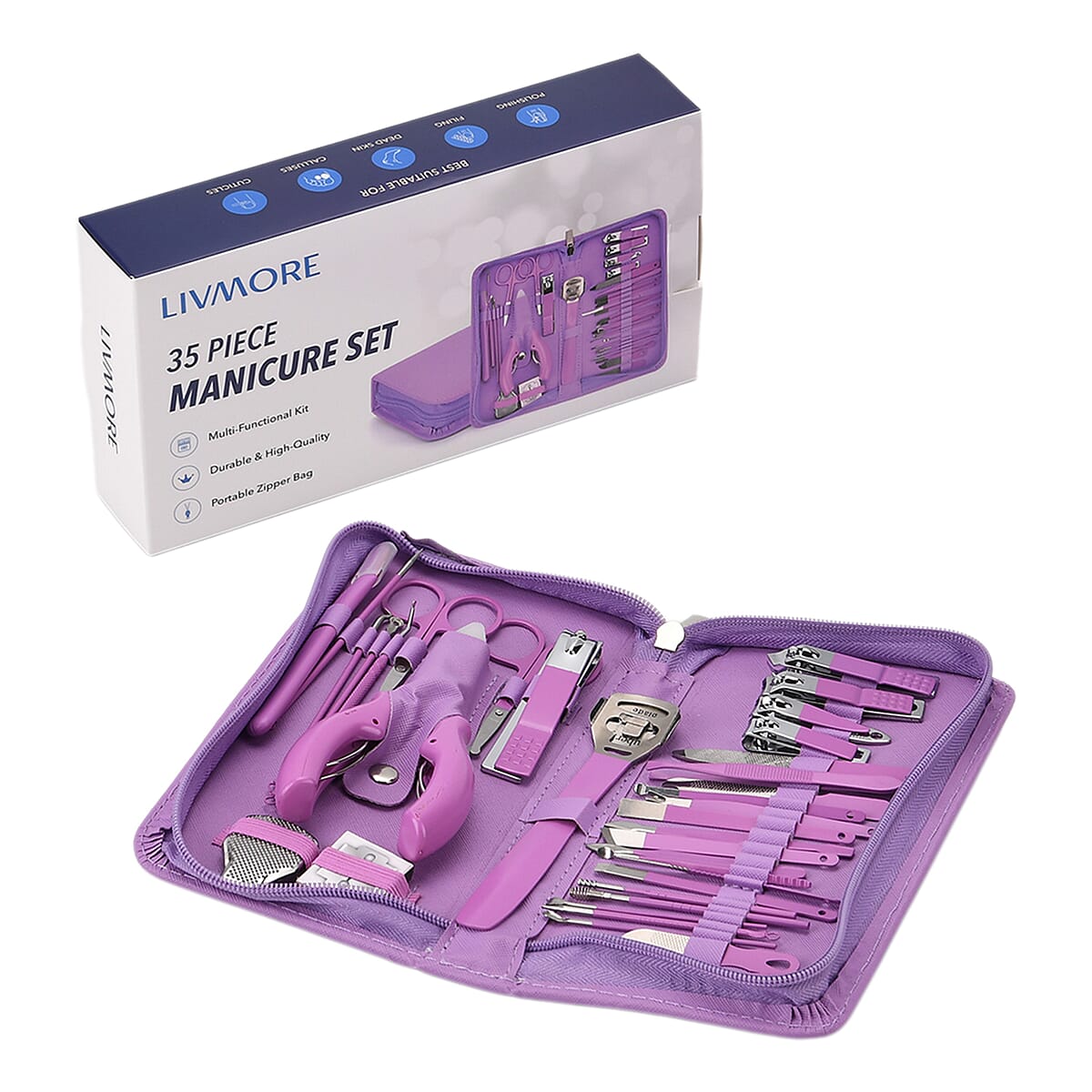 Livmore Set of 35pcs Multi-functional Manicure Set with Storage Bag - Purple image number 4