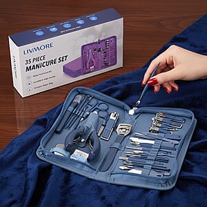Livmore Set of 35pcs Multi-functional Manicure Set with Storage Bag - Blue