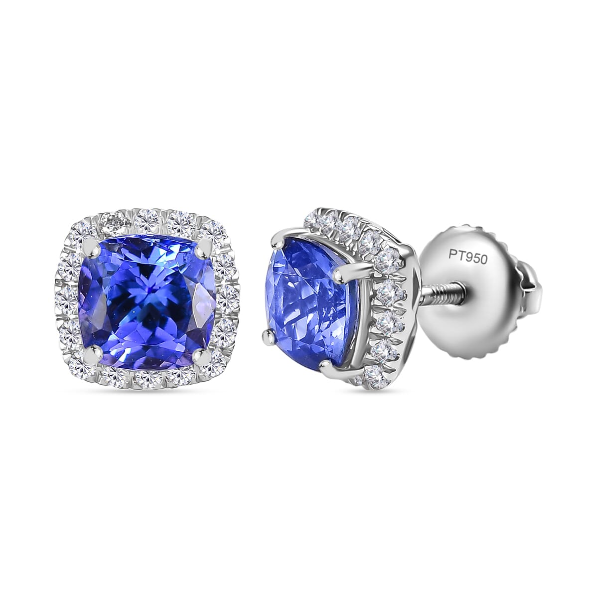 Certified & Appraised Rhapsody AAAA Tanzanite and E-F VS Diamond 2.80 ctw Stud Earrings in 950 Platinum (Del. in 7-10 Days) image number 0
