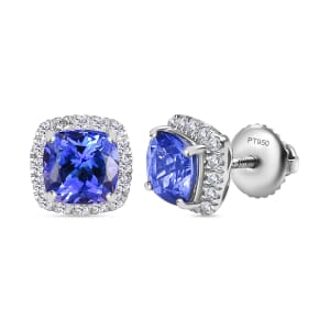 Certified & Appraised Rhapsody AAAA Tanzanite and E-F VS Diamond 2.80 ctw Stud Earrings in 950 Platinum (Del. in 7-10 Days)