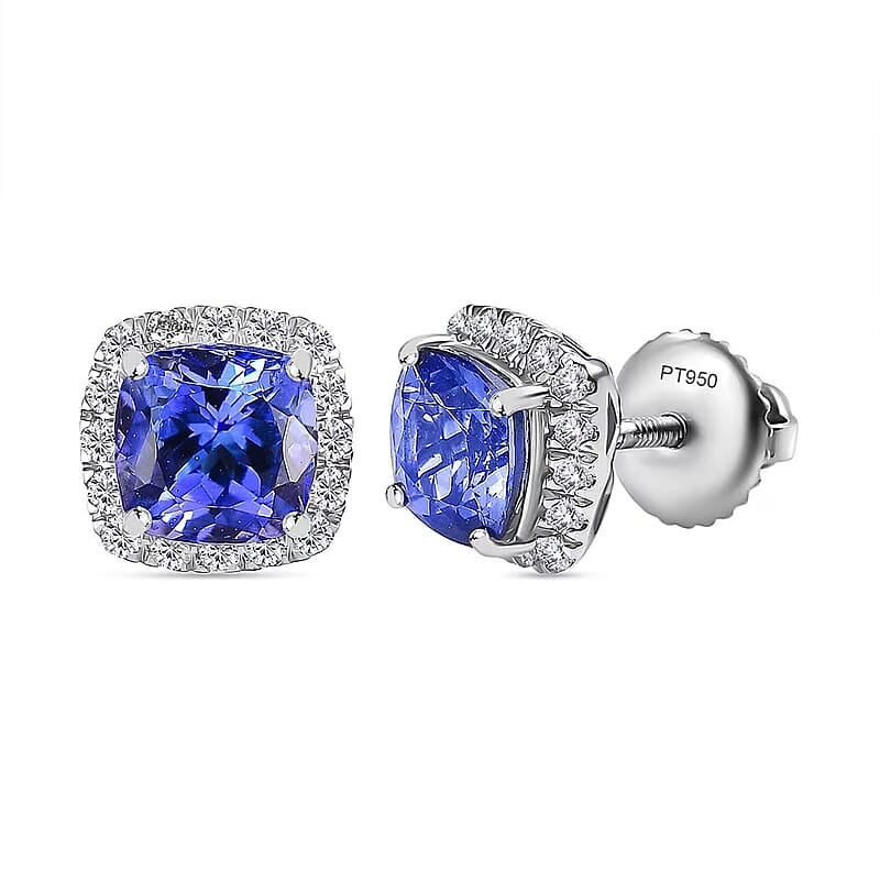 Certified & Appraised Rhapsody AAAA Tanzanite and E-F VS Diamond 2.80 ctw Stud Earrings in 950 Platinum