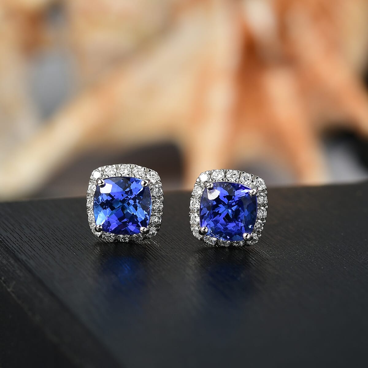 Certified & Appraised Rhapsody AAAA Tanzanite and E-F VS Diamond 2.80 ctw Stud Earrings in 950 Platinum (Del. in 7-10 Days) image number 1