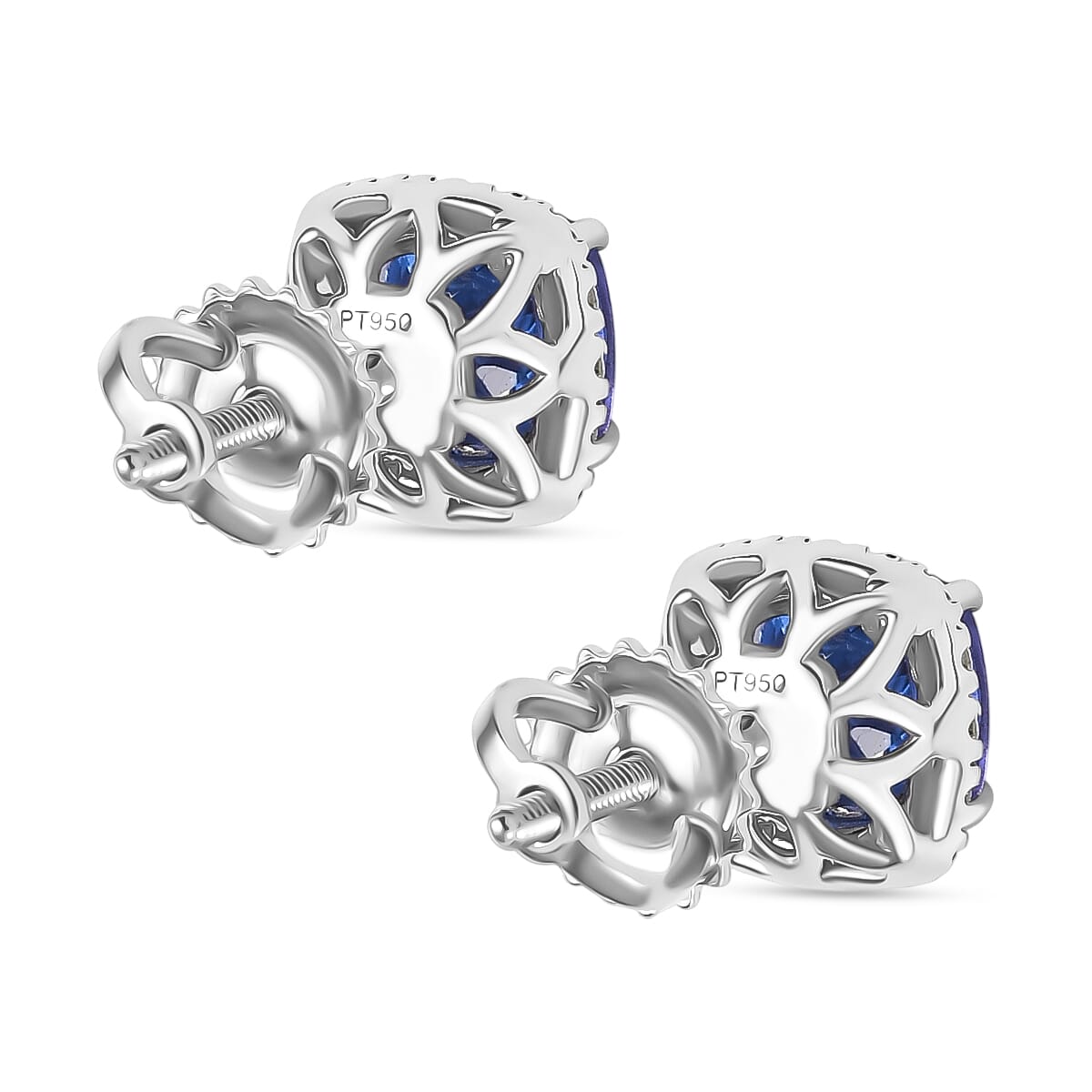 Certified & Appraised Rhapsody AAAA Tanzanite and E-F VS Diamond 2.80 ctw Stud Earrings in 950 Platinum (Del. in 7-10 Days) image number 4