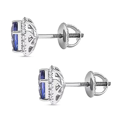 Certified & Appraised Rhapsody AAAA Tanzanite and E-F VS Diamond 2.80 ctw Stud Earrings in 950 Platinum