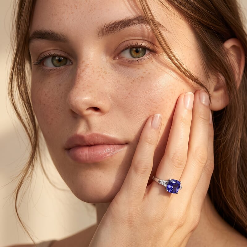 Certified & Appraised Rhapsody AAAA Tanzanite and E-F VS Diamond 1.55 ctw Ring in 950 Platinum (Size 6.0) 4.87 Grams