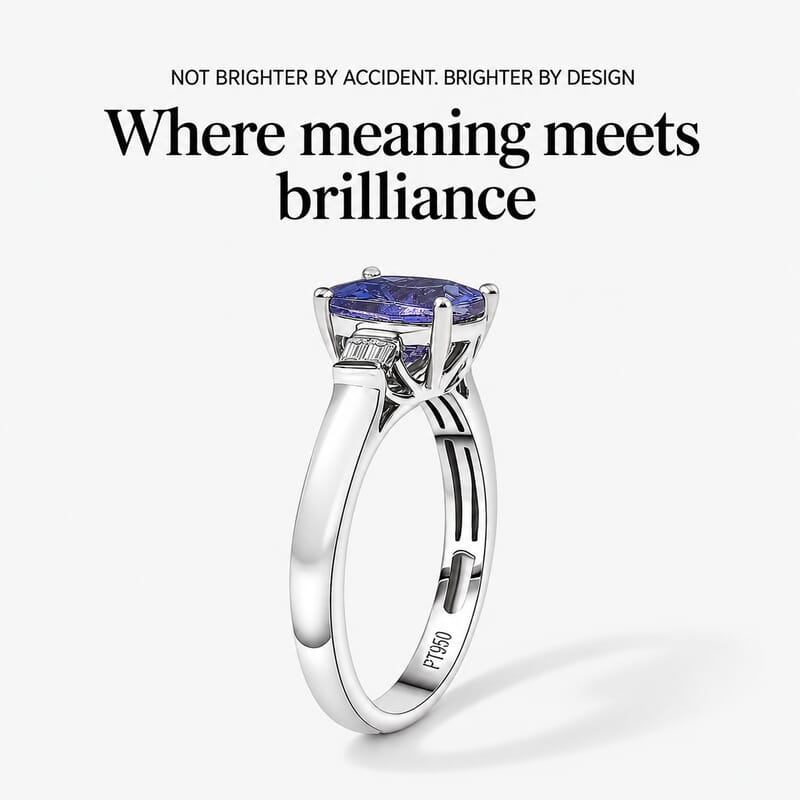 Certified & Appraised Rhapsody AAAA Tanzanite and E-F VS Diamond 1.55 ctw Ring in 950 Platinum (Size 6.0) 4.87 Grams