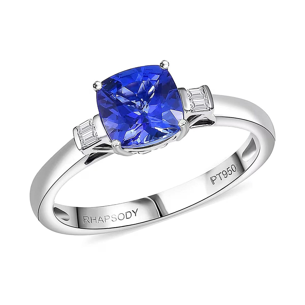 Certified & Appraised Rhapsody AAAA Tanzanite and E-F VS Diamond 1.55 ctw Ring in 950 Platinum (Size 7.0) 4.87 Grams (Del. in 10-15 Days) image number 0