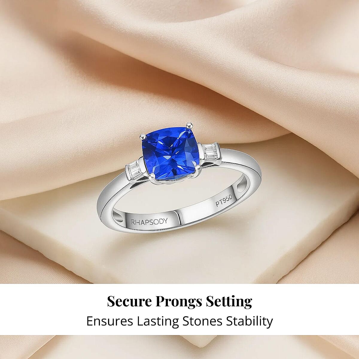 Certified & Appraised Rhapsody AAAA Tanzanite and E-F VS Diamond 1.55 ctw Ring in 950 Platinum (Size 7.0) 4.87 Grams (Del. in 10-15 Days) image number 4