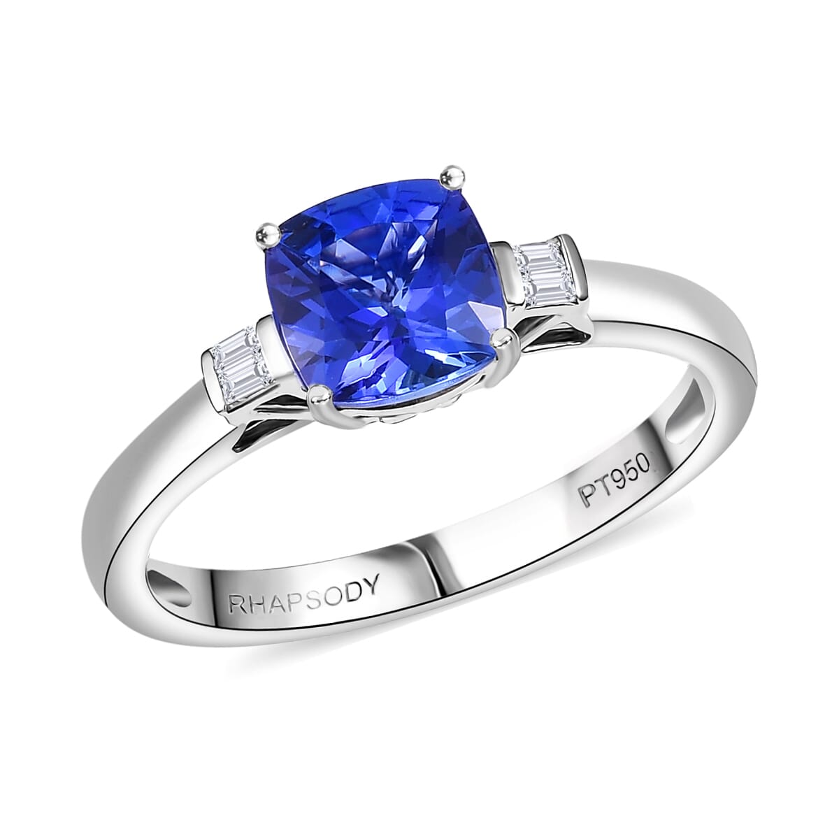 Certified & Appraised Rhapsody 950 Platinum AAAA Tanzanite, Diamond (E-F, VS) Ring (4.87 g) (Del. in 10-15 Days) 1.55 ctw image number 0