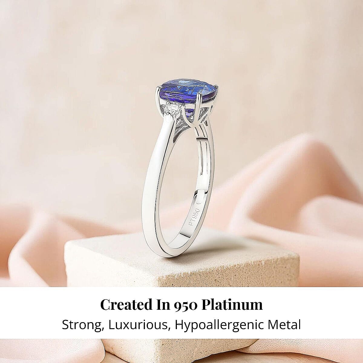 Certified & Appraised Rhapsody AAAA Tanzanite and E-F VS Diamond 2.79 ctw Ring in 950 Platinum 4.58 Grams image number 2
