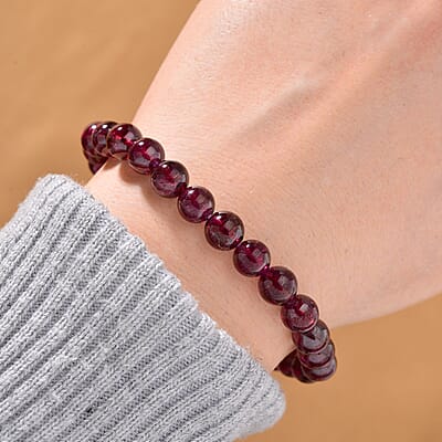 Orissa Rhodolite Garnet 100.00 ctw Beaded Stretch Bracelet