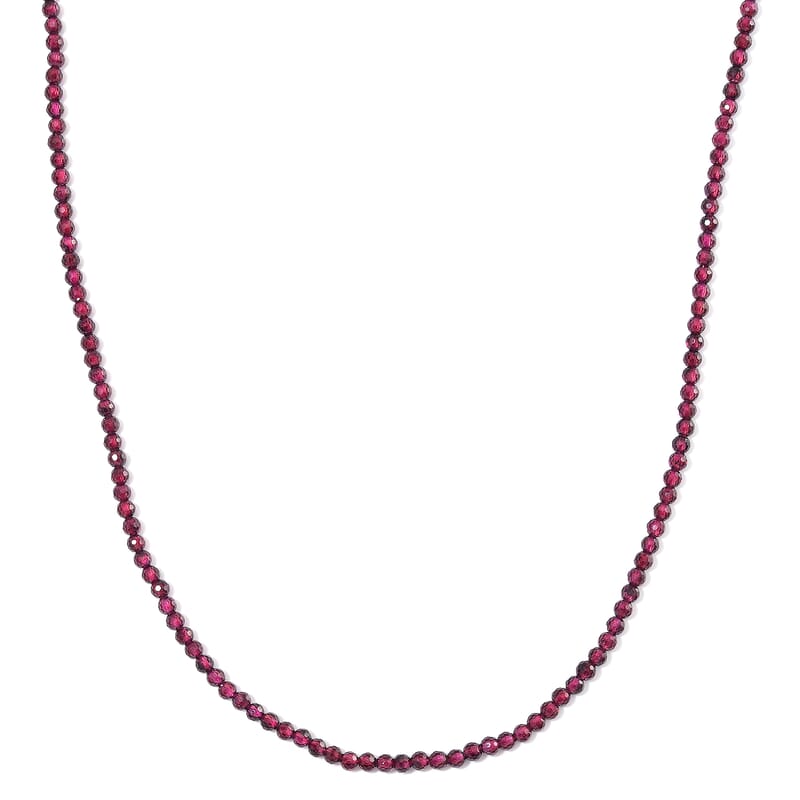 Orissa Rhodolite Garnet 60.00 ctw Beaded Necklace in Rhodium Over Sterling Silver 20 Inches