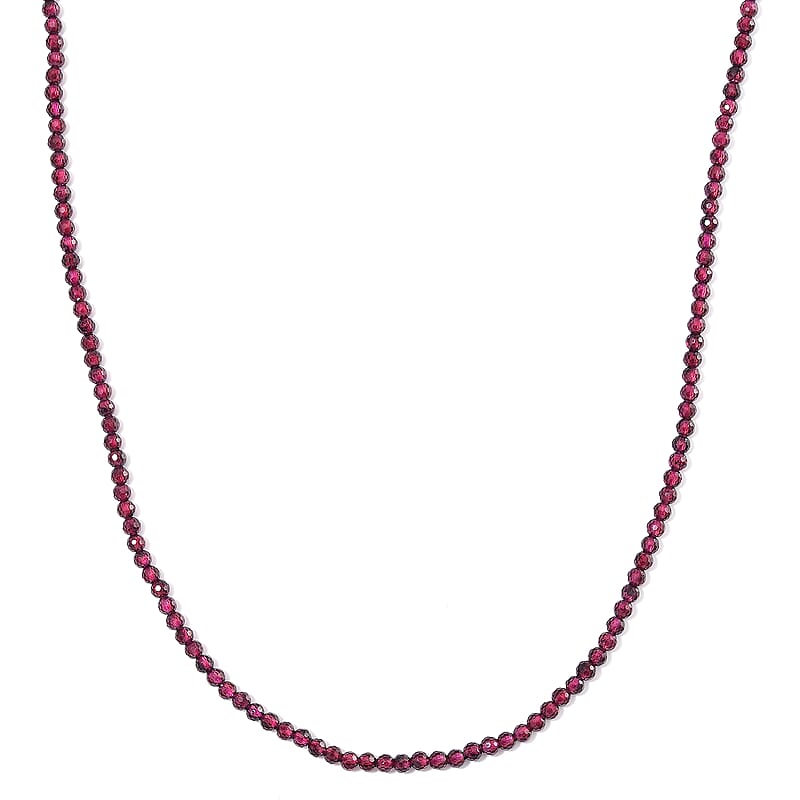 Orissa Rhodolite Garnet 60.00 ctw Beaded Necklace in Rhodium Over Sterling Silver 20 Inches