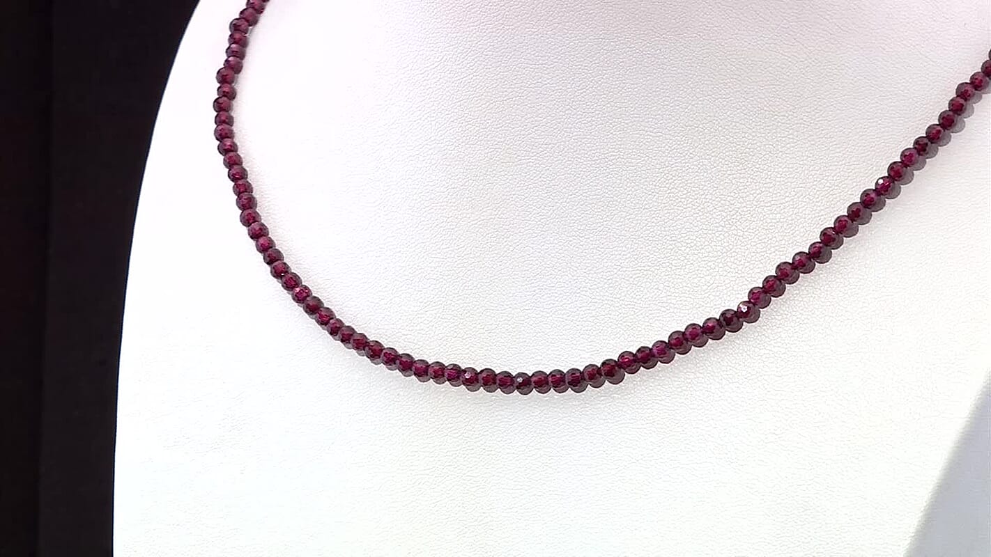 Orissa Rhodolite Garnet 60.00 ctw Beaded Necklace in Rhodium Over Sterling Silver 20 Inches