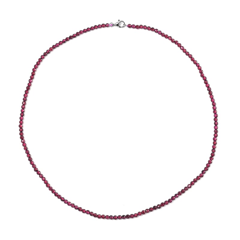 Orissa Rhodolite Garnet 60.00 ctw Beaded Necklace in Rhodium Over Sterling Silver 20 Inches