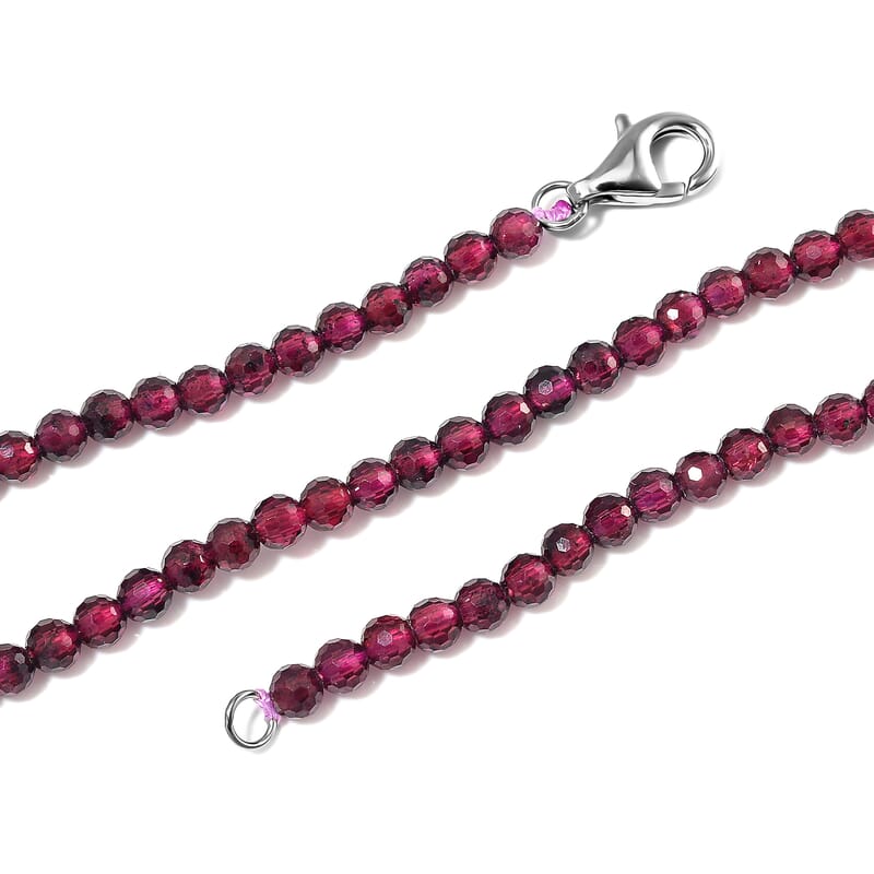 Orissa Rhodolite Garnet 60.00 ctw Beaded Necklace in Rhodium Over Sterling Silver 20 Inches