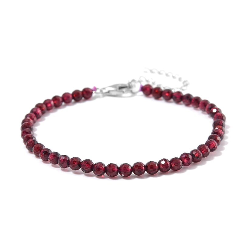 Orissa Rhodolite Garnet 22.00 ctw Beaded Bracelet in Rhodium Over Sterling Silver (7-9In)