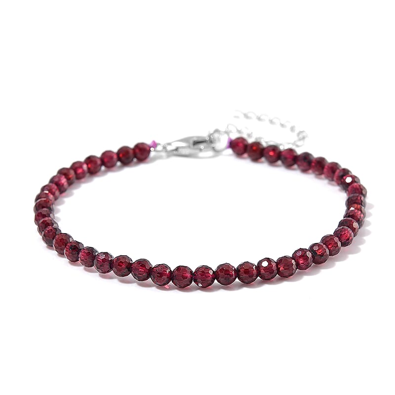Orissa Rhodolite Garnet 22.00 ctw Beaded Bracelet in Rhodium Over Sterling Silver (7-9In)