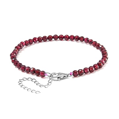 Orissa Rhodolite Garnet 22.00 ctw Beaded Bracelet in Rhodium Over Sterling Silver (7-9In)