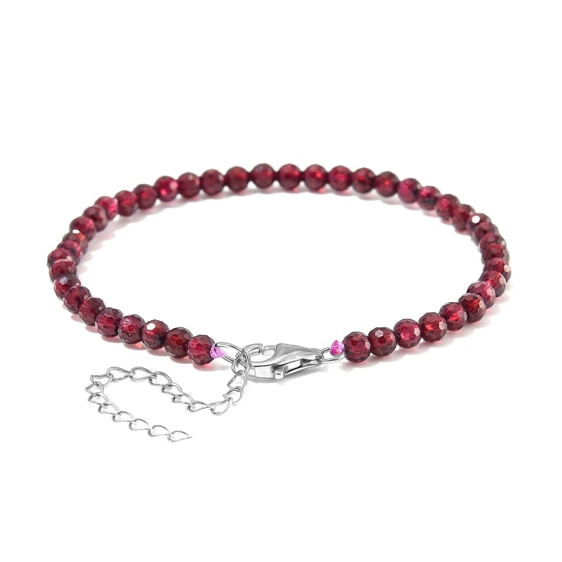 Orissa Rhodolite Garnet 22.00 ctw Beaded Bracelet in Rhodium Over Sterling Silver (7-9In)