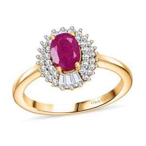 D'Joy Premium Royal Ruby and Moissanite 1.65 ctw Rising Sun Ring in 18K Vermeil Yellow Gold Over Sterling Silver (Size 10.0)