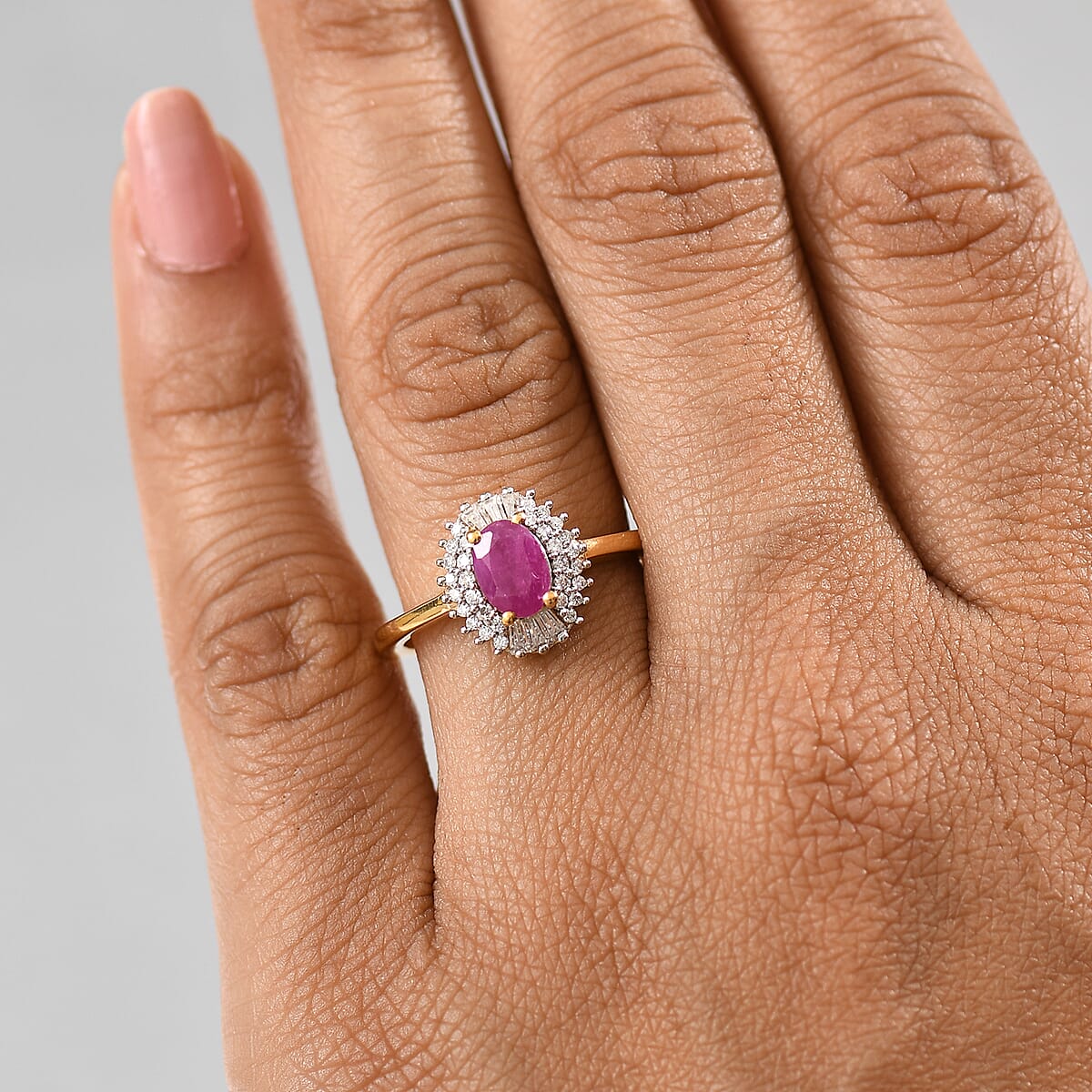 D'Joy Premium Royal Ruby and Moissanite 1.65 ctw Rising Sun Ring in 18K Vermeil Yellow Gold Over Sterling Silver (Size 6.0) image number 2